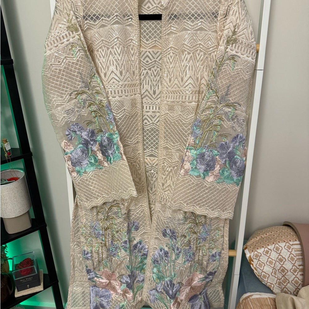 Cream and Blue Floral Lace Cape
